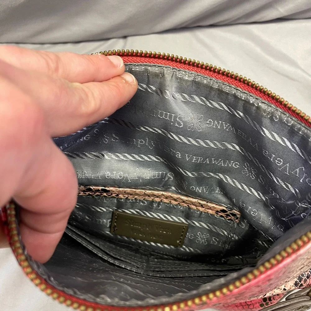 Simply Vera Vera Wang Pink Snakeskin Foldover Wristlet Clutch Bag Brass Hardware